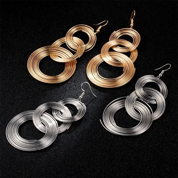 NEW 3 Hoop Earrings Gold Tone Silver Tone Drop Earrings - Picture 2 of 4